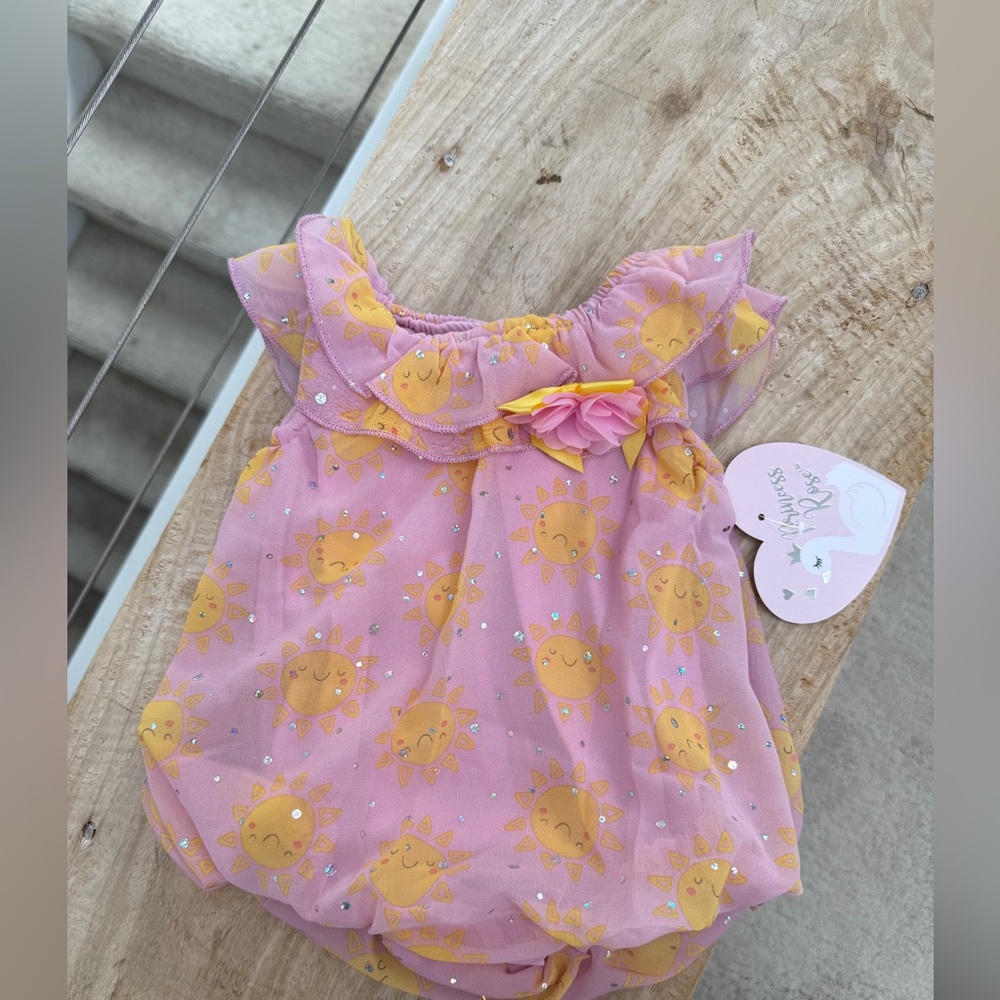 Princess Rose Baby Girl Pink Sun Print Dress Ruffle Collar Sparkle | NWT 0–3M